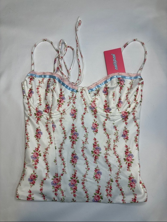Edikted Tops - NWT Edikted Indira Floral Rose Printed Cupped Lace Up Corset Lacy Trim Baby Doll
